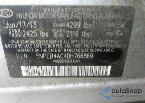 2013 Hyundai Sonata Gls из США, поврежденный, VIN 5NPEB4AC4DH766869